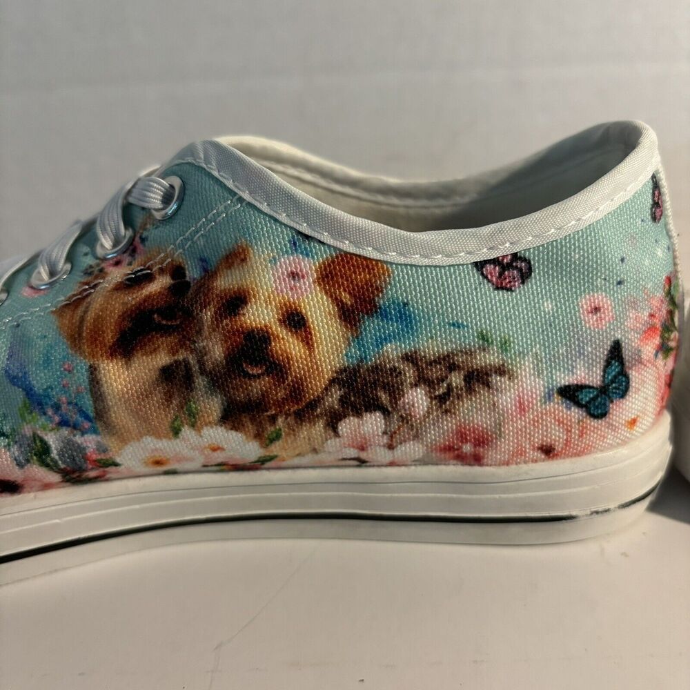 SHOE WOMEN 7.5 YORKIE TERRIER DOG PUPPY TIE TENNIS CASUAL CRUISE VACATION SHOW - Picture 2 of 11